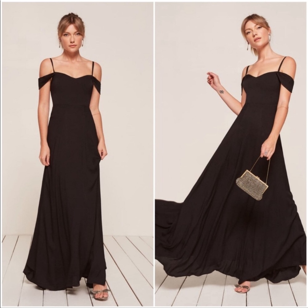 Reformation Black Poppy Off-Shoulder Dress